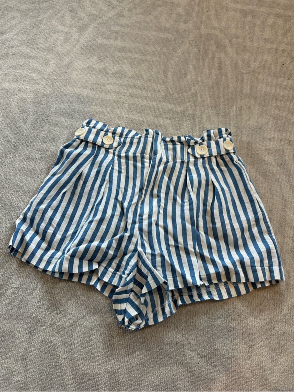 Zara Blue & White Vertical Stripe High-Waist Shorts - Size M